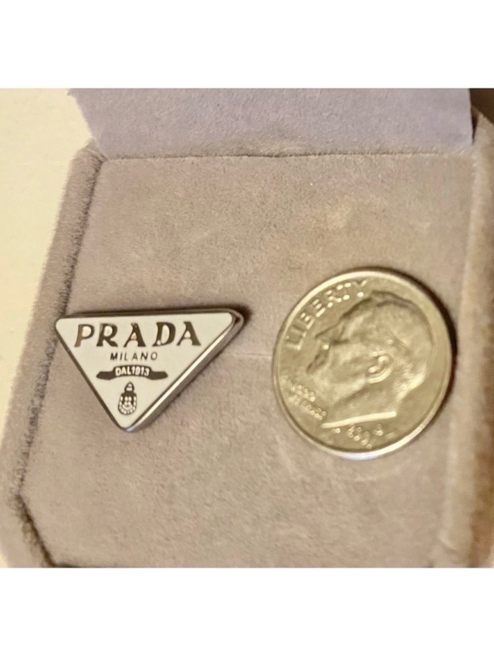 Prada White and 925 Sterling Silver Triangle Logo earrings - Picture 3 of 9